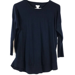 J. Crew Women's Sweater 100% Cotton Ribbed 3/4 Sleeve Navy Blue Size Medium